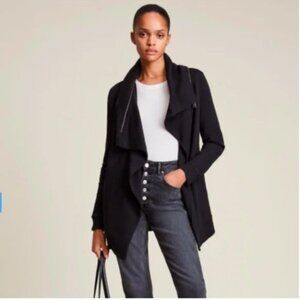 All Saints Dahlia Cascade Zip Collar Cardigan Blavk Black Size Small